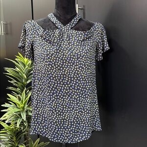 Loft Off The Shoulder,Strappy neck & back, short sleeve,geometric print